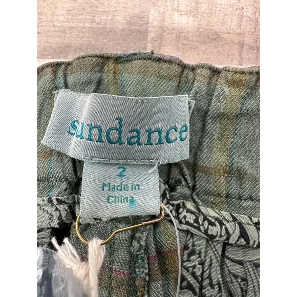 Sundance Ankle Pants Womens Size 2 Sage‎ Green Plaid Linen Blend High Waist - Picture 5 of 12